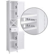 Slim Bathroom Storage Cabinet by Vasagle - Finished in crisp white with two cupboards, a drawer, and an open shelf - Perfect for bathrooms with limited space