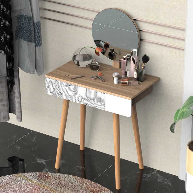 Modern Dressing Table With Round Mirror