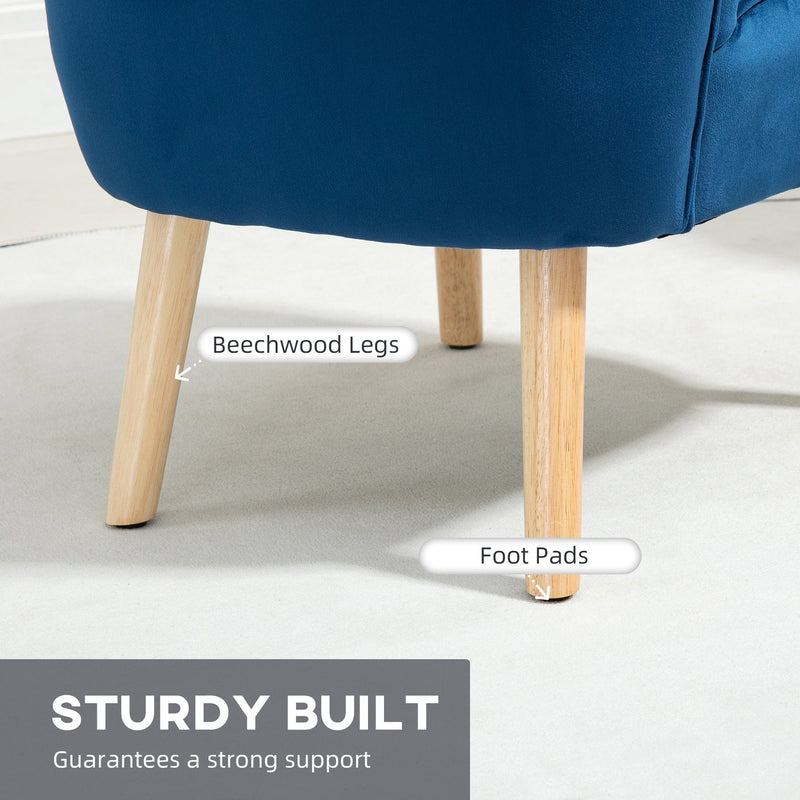 Contemorary Blue Velvet Accent Chair With Footstool