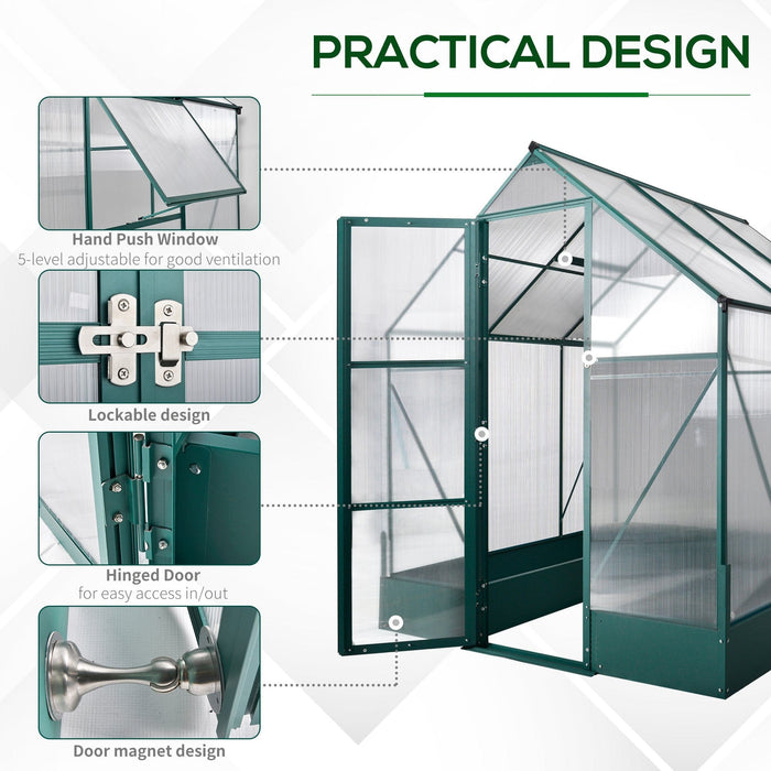 6x6 Polycarbonate Greenhouse, Custom Interior, Aluminium Frame