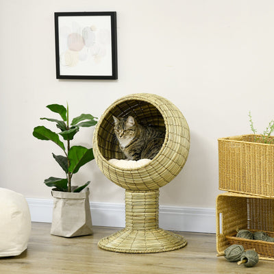 Mat Grass Raised Cat House With Cushion Pawhut
