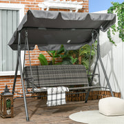 3 Seater Rattan Garden Swing Chair With Grey Canopy Outsunny