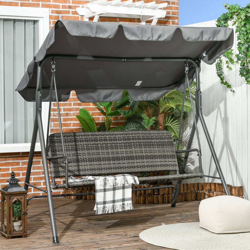 3 Seater Rattan Garden Swing Chair With Grey Canopy Outsunny