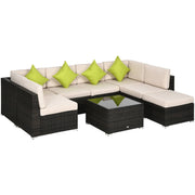 8pc Brown Rattan Corner Sofa Set with Table & Cushions Outsunny