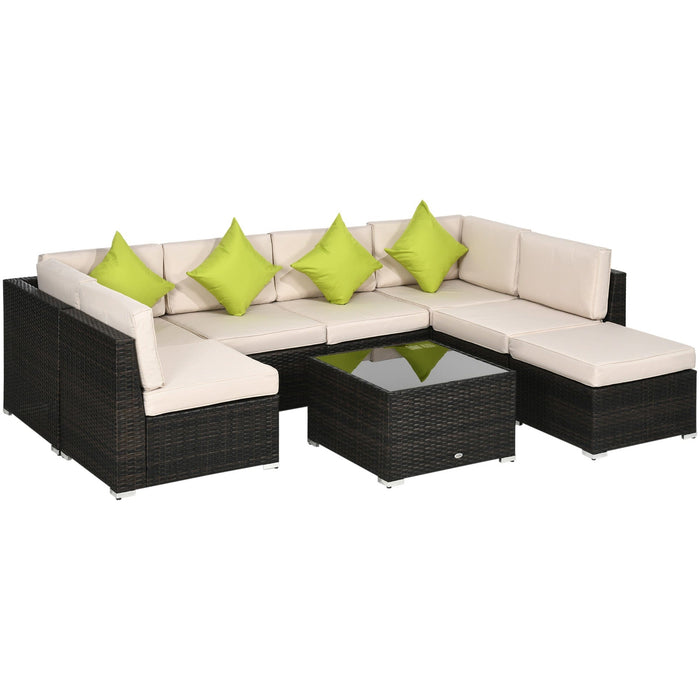 8pc Brown Rattan Corner Sofa Set with Table & Cushions