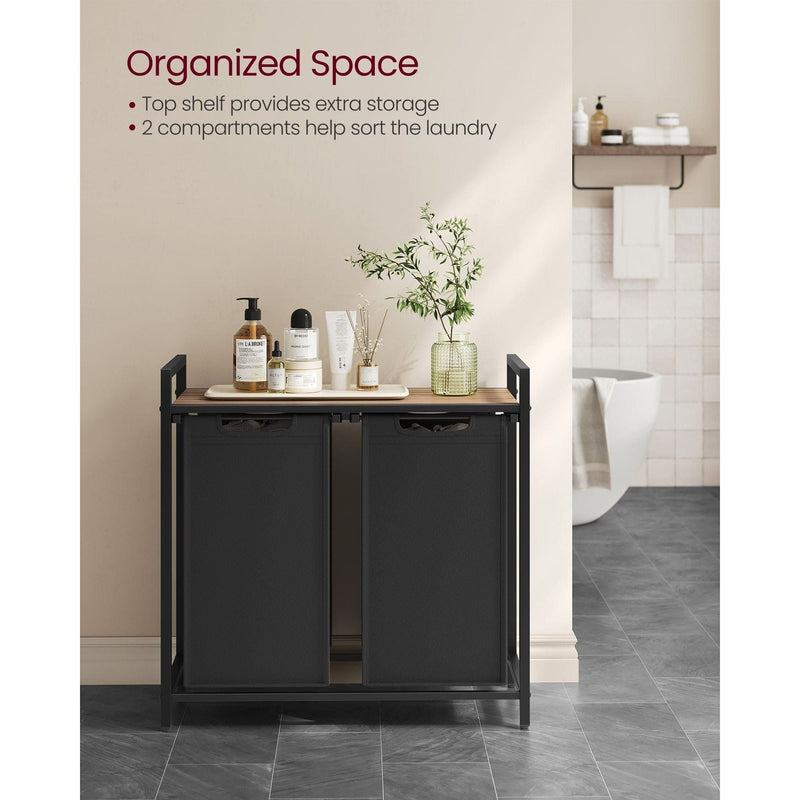 Vasagle Laundry Hamper 2 Compartment, Brown &  Black