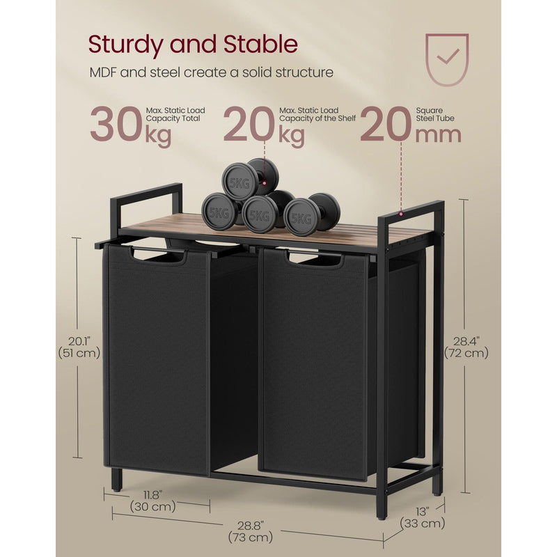 Vasagle Laundry Hamper 2 Compartment, Brown &  Black