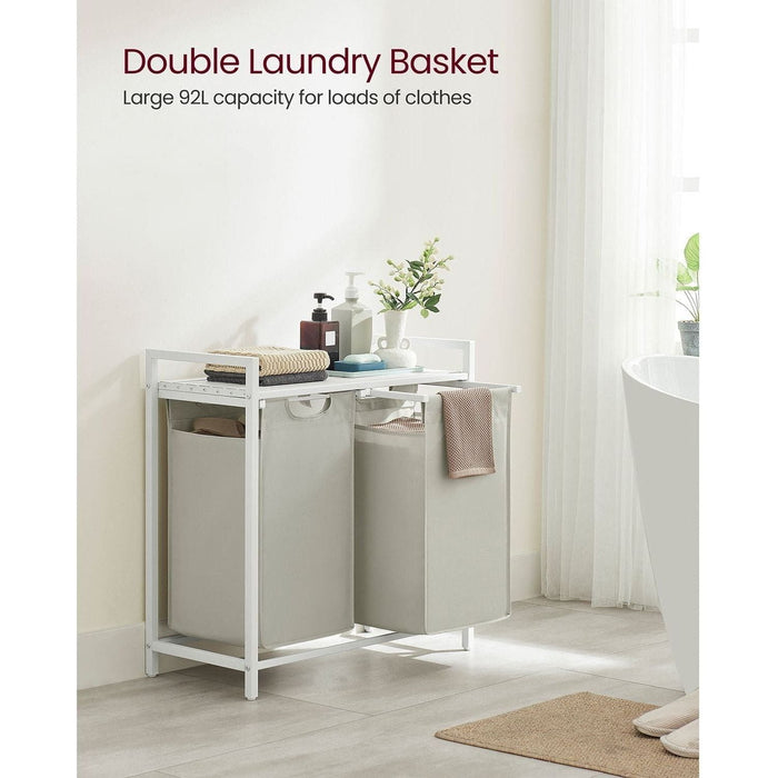 2 Compartment Laundry Hamper, White