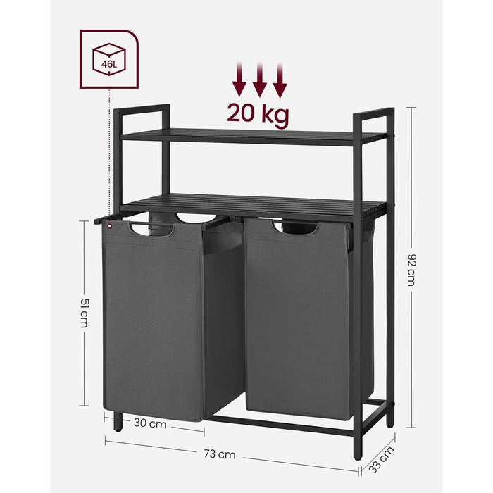 2 Compartment Laundry Hamper, Black and Grey