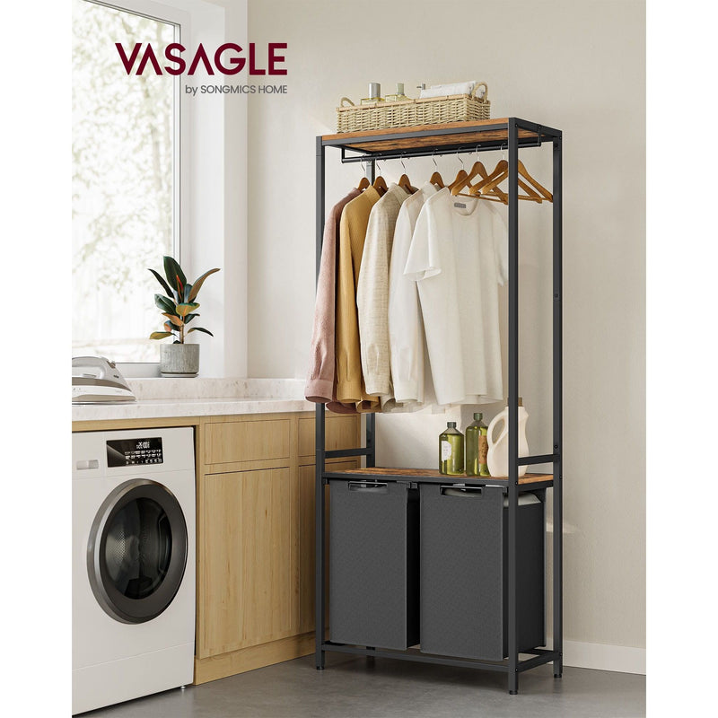 Vasagle Laundry Sorter with Hanging Bar and Shelf Rustic