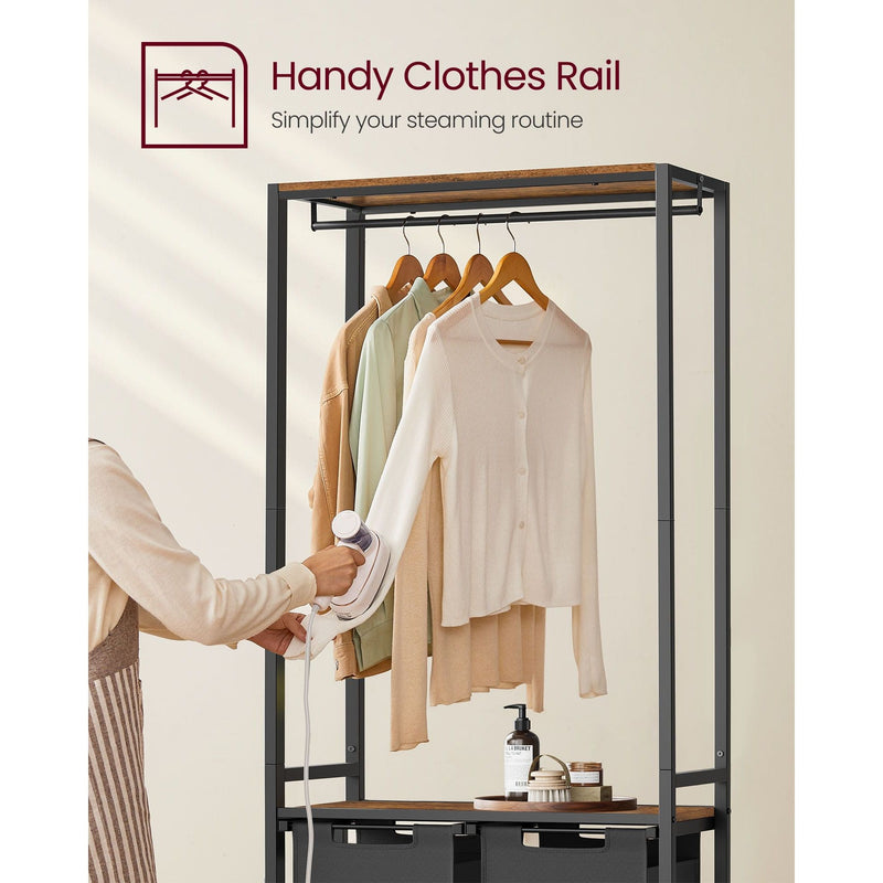 Vasagle Laundry Sorter with Hanging Bar and Shelf Rustic