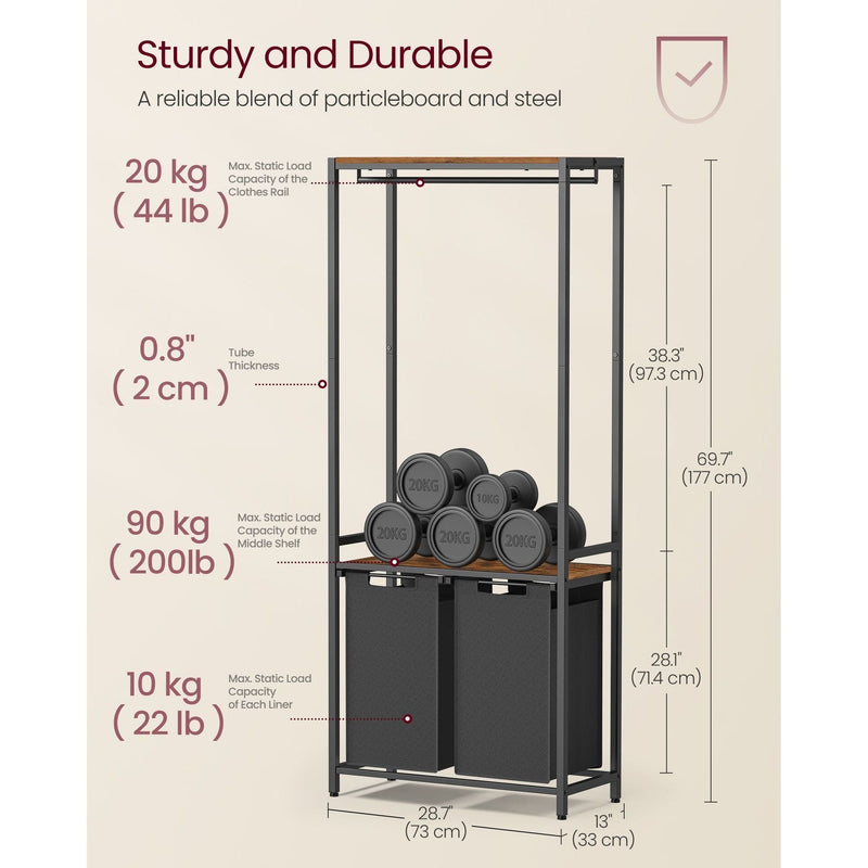Vasagle Laundry Sorter with Hanging Bar and Shelf Rustic