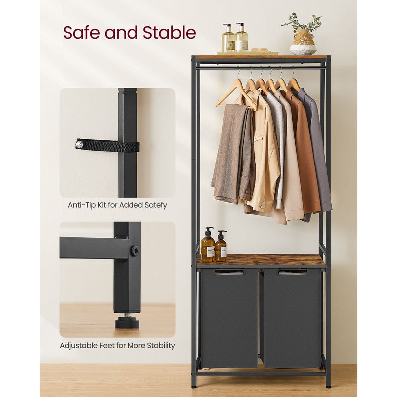 Vasagle Laundry Sorter with Hanging Bar and Shelf Rustic