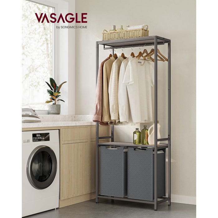 Vasagle Laundry Sorter with Hanging Bar and Shelf Grey