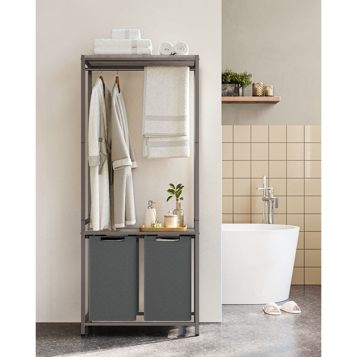 Vasagle Laundry Sorter with Hanging Bar and Shelf Grey