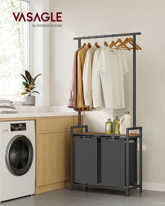 Vasagle Laundry Sorter with Hanging Bar, Brown & Black