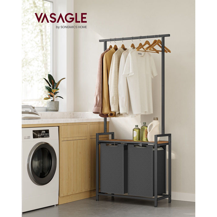 Vasagle Laundry Sorter with Hanging Bar, Brown & Black