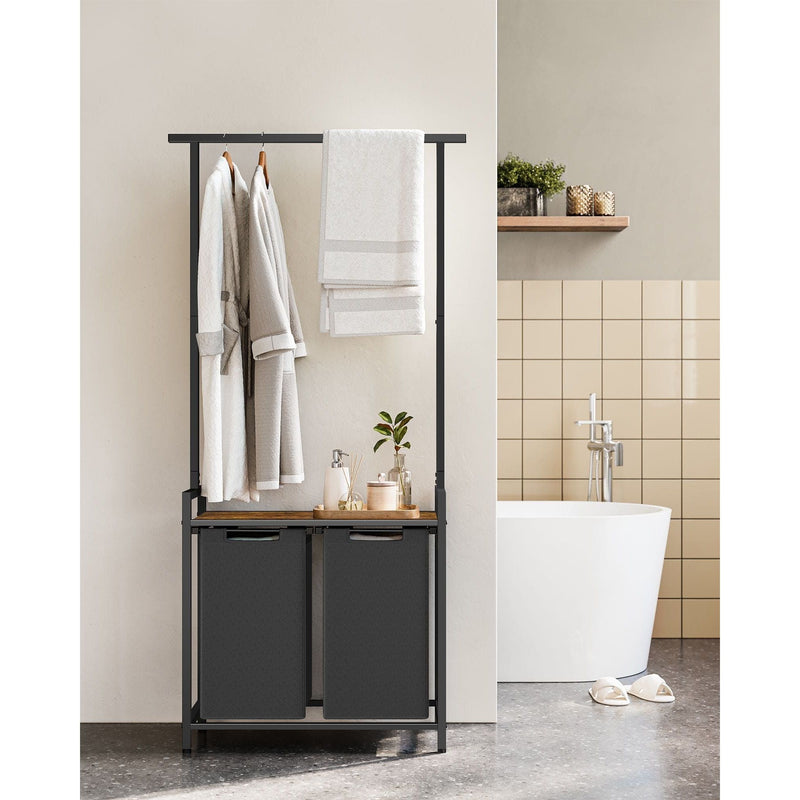 Vasagle Laundry Sorter with Hanging Bar, Brown & Black