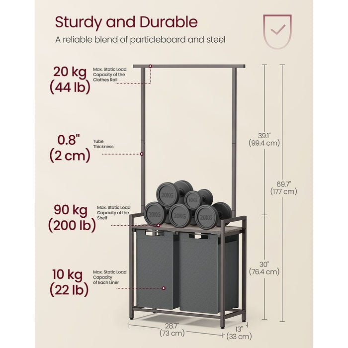 Vasagle Laundry Sorter with Hanging Bar, Greige & Grey