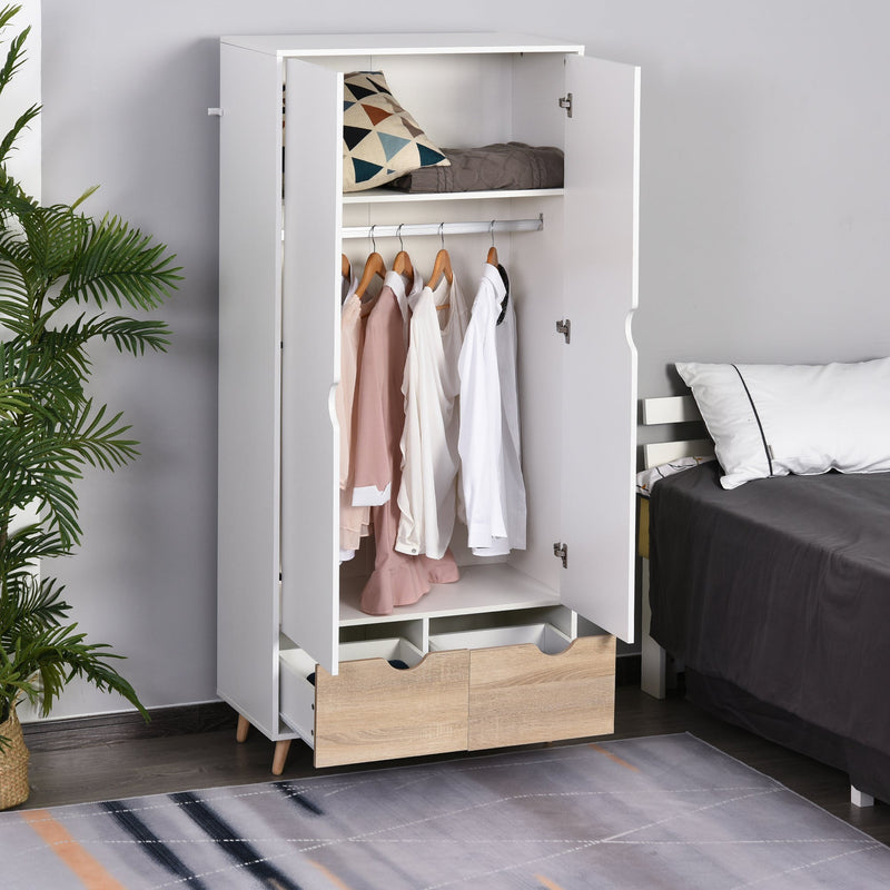 White Wardrobe: 2-Doors, 2 Drawers, Rail & Shelf Homcom