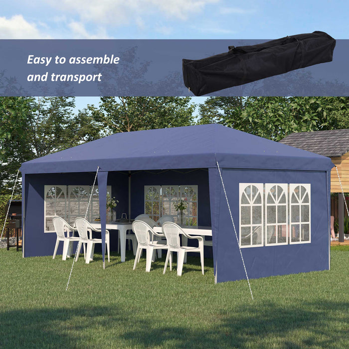 6x3 Pop Up Gazebo With Sides, Water & UV-Resistant, Blue