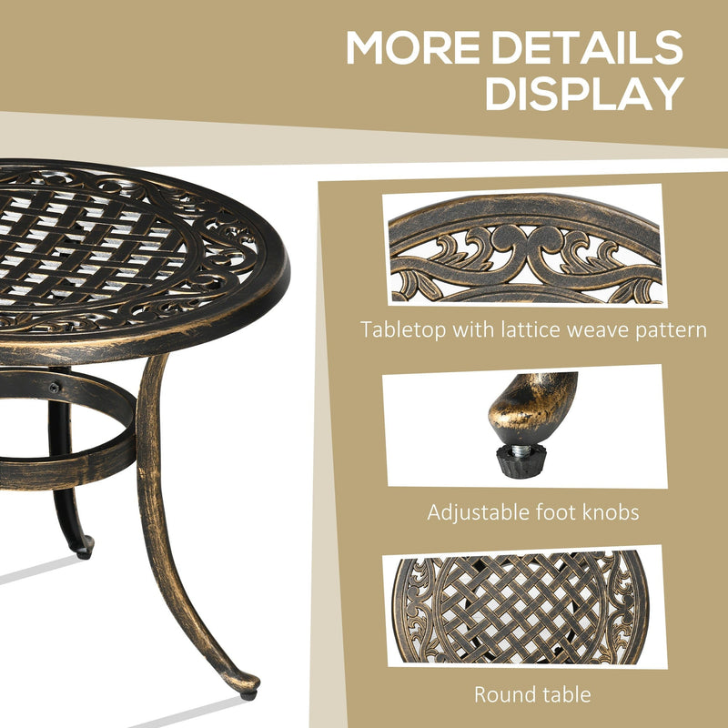 Outsunny Industrial Garden Side Table, Round Hollow Top Design Patio End Table with Cast Aluminum Frame, Bronze Outsunny