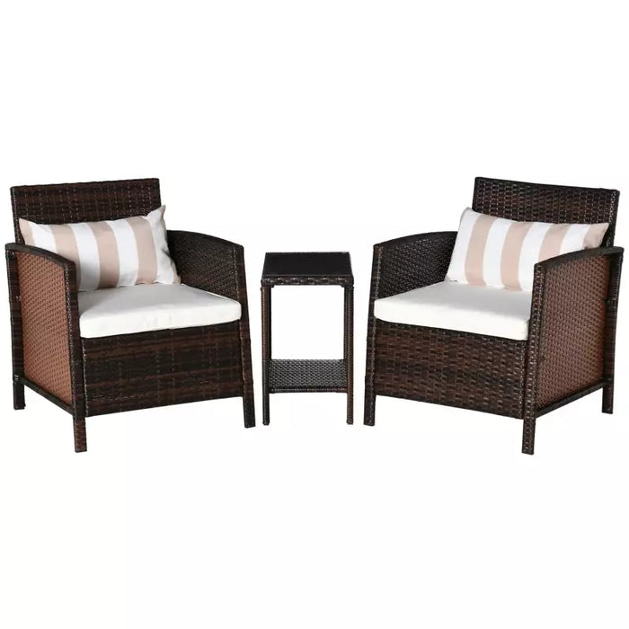 Rattan Garden Bistro Set With Comfy Armchairs