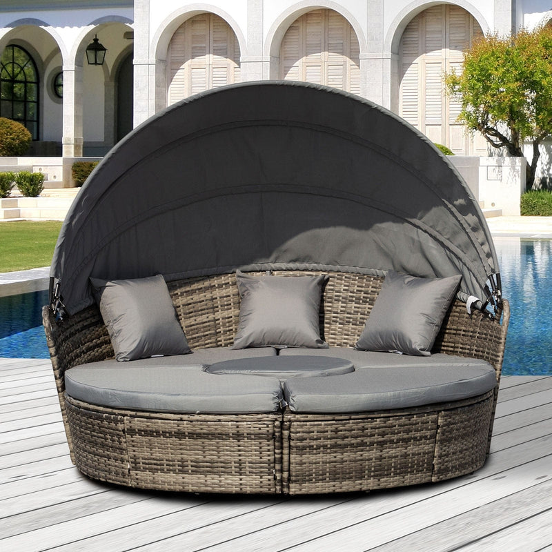 Rattan Garden Day Bed With Canopy, Grey