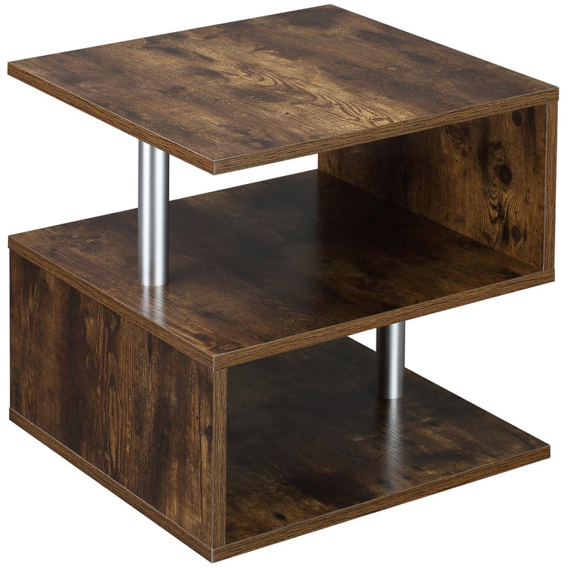 S Shape Coffee Table with 2-Tier Shelves, Home Office, Black