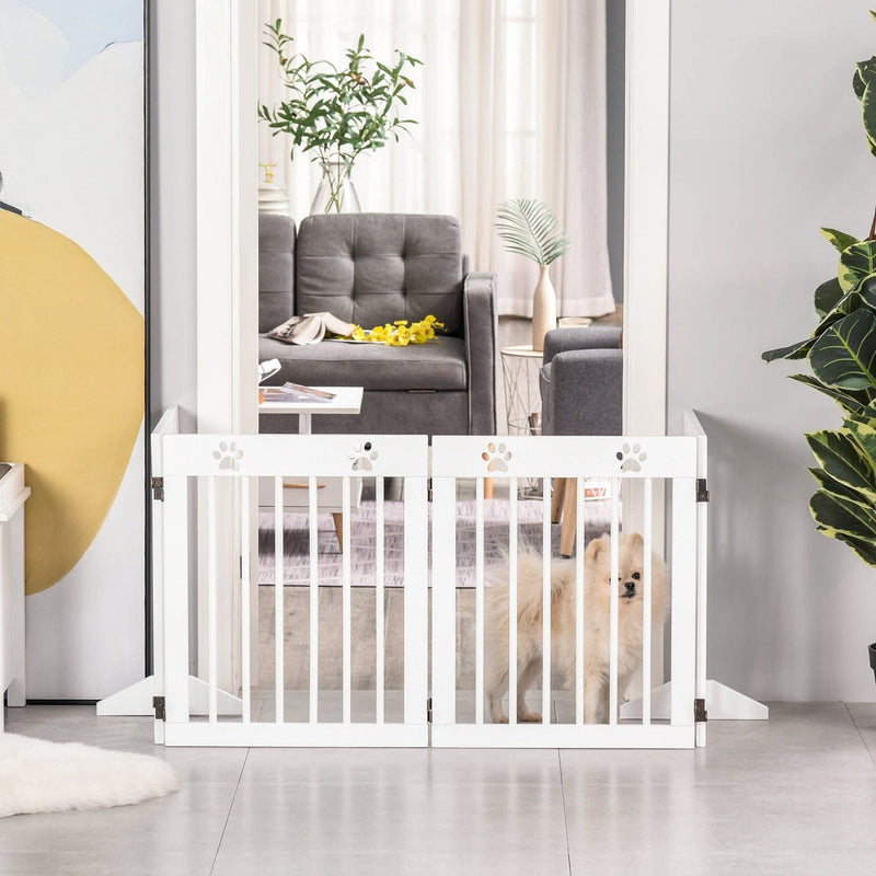 Freestanding Pet Gate, Folding Design, 204 x 61cm, White
