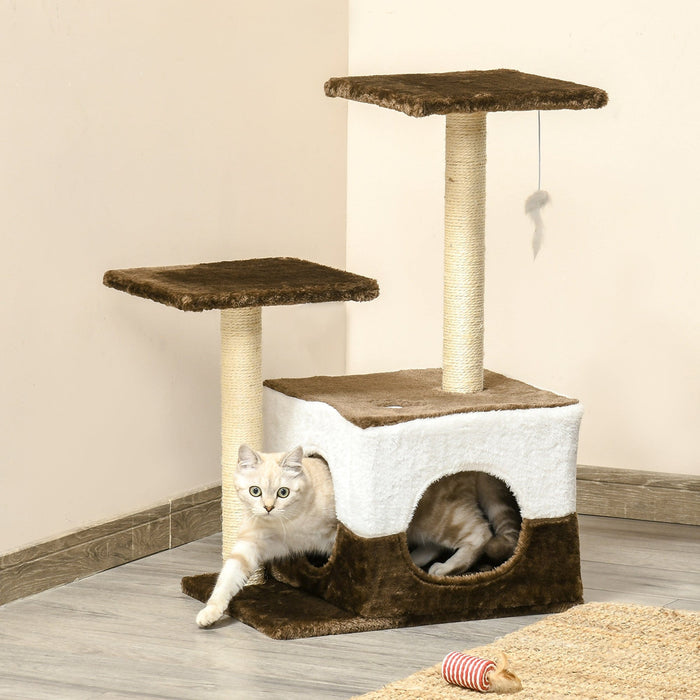 Cat Tree Tower w/ Condo Perch, Mouse Toy, 45x33x70 cm, Brown