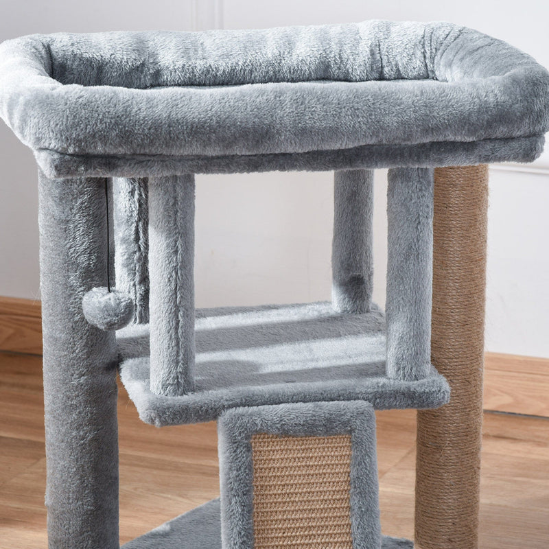 Indoor Cat House With Platform - Grey