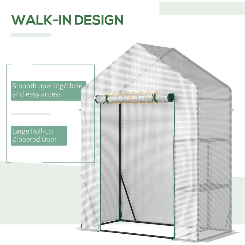 Portable Greenhouse, 2-Tier Shelf, Roll-Up Door, PE Cover