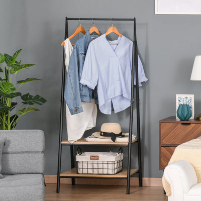 Black Metal Clothes Rail 2-Tier Storage Shelves Homcom