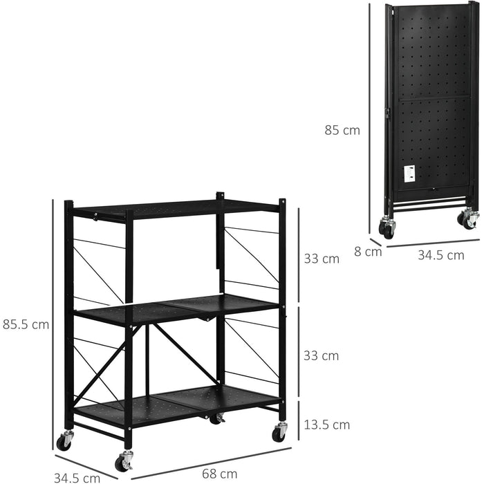 Black 3-Tier Storage Trolley, 68x34.5x85.5 cm