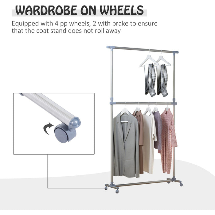 Adjustable Heavy Duty Garment Rail with Wheels