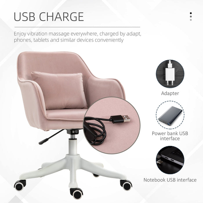 Pink Velvet Office Chair with Rechargeable Vibration Massage