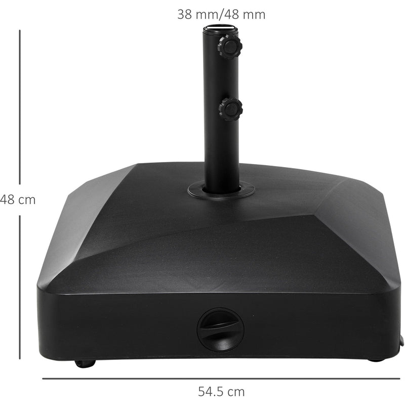 Outsunny Garden Parasol Base Holder, 43kg Water or 60kg Sand Filled, Outdoor Market Umbrella Stand Weight with Wheels and Brakes, Black Outsunny