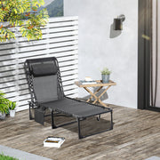 Outsunny Portable Sun Lounger, Folding Camping Bed Cot, Reclining Lounge Chair 5-position Adjustable Backrest w/Side Pocket for Patio Garden Black Outsunny