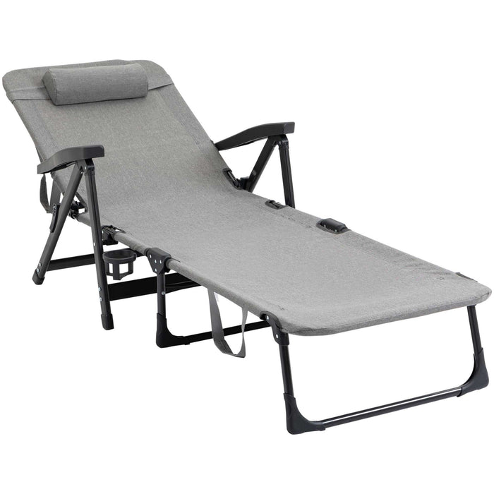 Portable Folding Sun Lounger With Drinks Holder