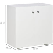Small Cabinet With Doors, 2 Shelves, 70 x 39 x 70cm, White Homcom