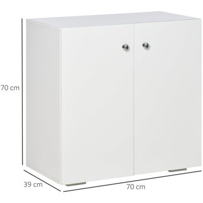 Small Cabinet With Doors, 2 Shelves, 70 x 39 x 70cm, White Homcom