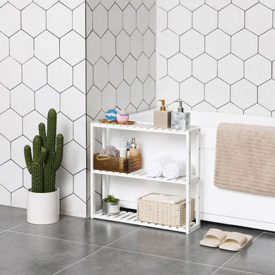 White Bamboo Shelves for Bathroom 3 Tier by Songmics Songmics