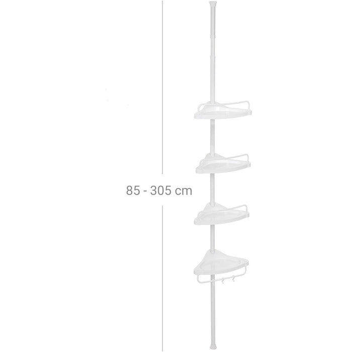 4-Tier Corner Storage Shelf for Bathrooms, White (85 cm - 305cm)