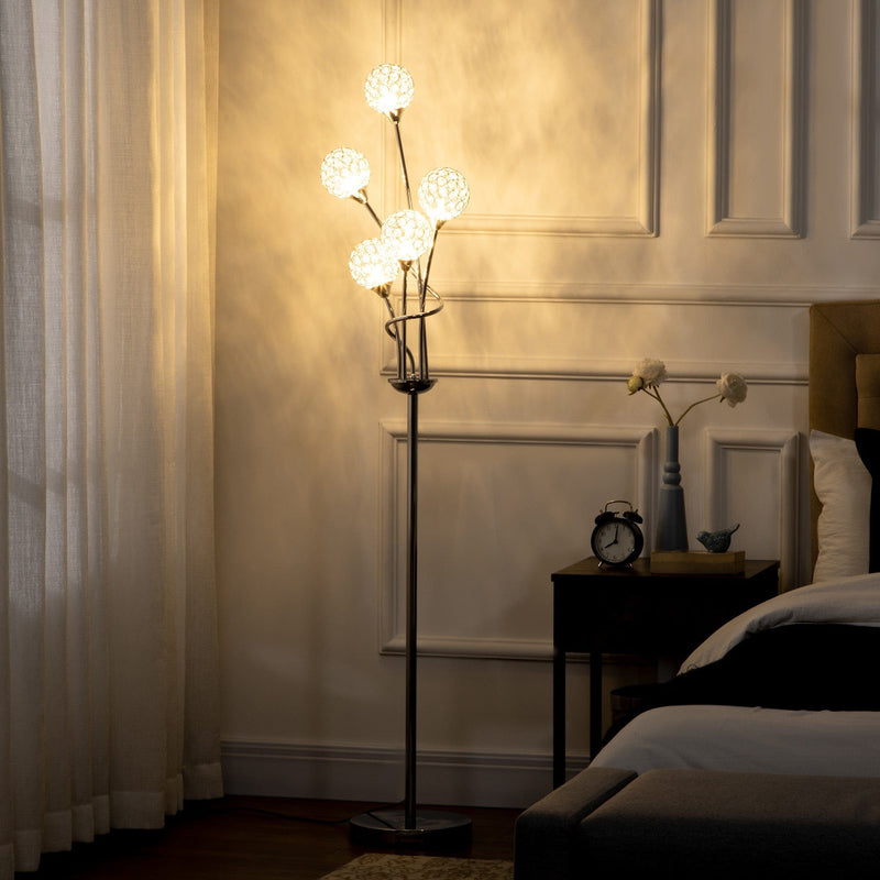 Silver Crystal Floor Lamp, 5 Lights, 34x25x156cm