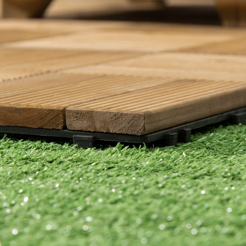 Brown Wooden Interlocking Decking Tiles - 27 Pcs