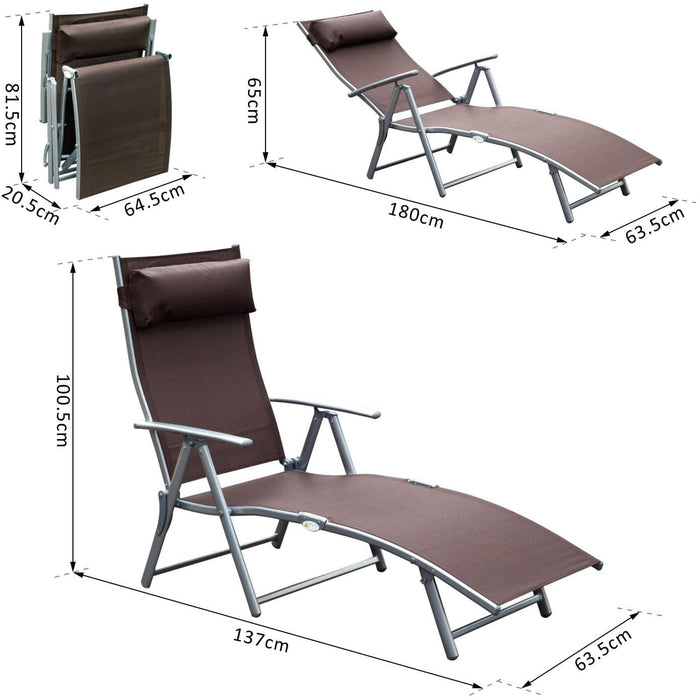 Folding Sun Lounger With Arms, Brown