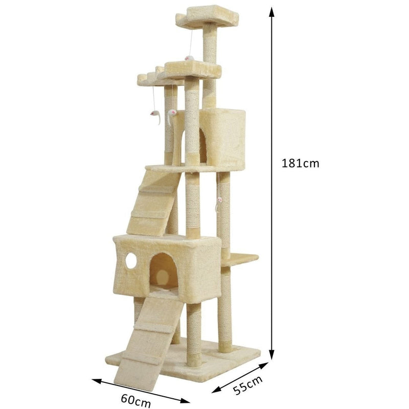 181cm Multi-Level Cat Tree, Sisal Scratching Post, Beige