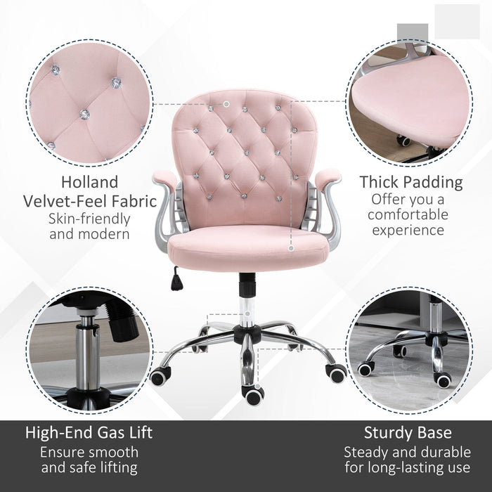 Pink Diamond Tufted Velour Swivel Office Chair
