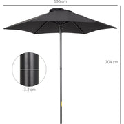 2m Patio Parasol - Outdoor Sun Shade, 6 Ribs Outsunny